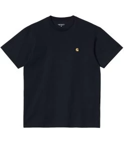 CARHARTT S/S Chase T-Shirt - Dark Navy/Gold -Skateboard Kortingswinkel carhartt s s chase t shirt dark navy gold 2