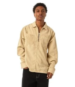 HUF Cornelius Zip Shirt - Oatmeal -Skateboard Kortingswinkel huf cornelius zip shirt oatmeal 1