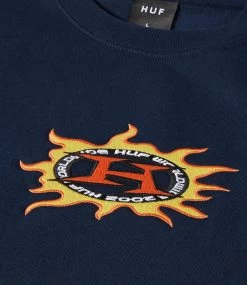 HUF Fire Crewneck - Navy -Skateboard Kortingswinkel huf fire crewneck navy 2