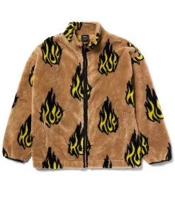 HUF Flamin' Zip Sherpa Fleece - Oatmeal -Skateboard Kortingswinkel huf flamin zip sherpa fleece oatmeal 2