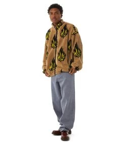 HUF Flamin' Zip Sherpa Fleece - Oatmeal -Skateboard Kortingswinkel huf flamin zip sherpa fleece oatmeal 5