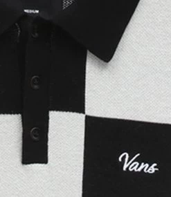 VANS Parker Checkerboard Polo Sweater - Antique White/Black -Skateboard Kortingswinkel vans parker checkerboard polo sweater antique whit 3